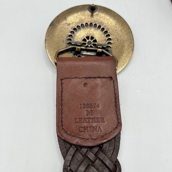 Genuine Leather Country Western Large Buckle Belt Boho Maximalist Size Medium Wo - Picture 4 of 4